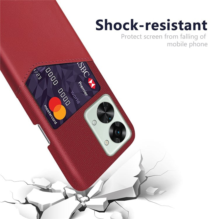 For OnePlus Nord 2T 5G Shockproof Protection Phone Case Cloth Texture PU Leather Coated PC Anti-scratch Cellphone Cover Card Holder - Red
