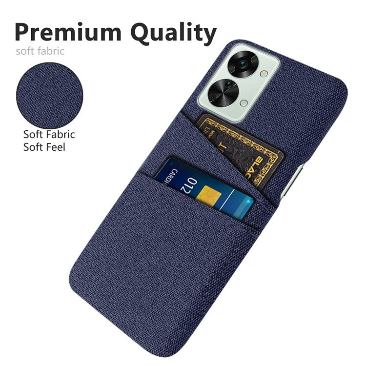 For OnePlus Nord 2T 5G Ultra Thin Back Phone Case Cloth Texture PC Cover with Dual Card Slots - Blue