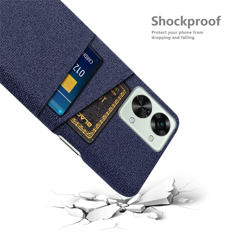 For OnePlus Nord 2T 5G Ultra Thin Back Phone Case Cloth Texture PC Cover with Dual Card Slots - Blue