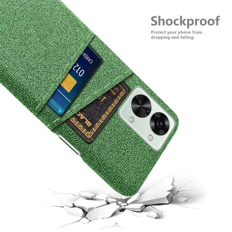 For OnePlus Nord 2T 5G Ultra Thin Back Phone Case Cloth Texture PC Cover with Dual Card Slots - Green