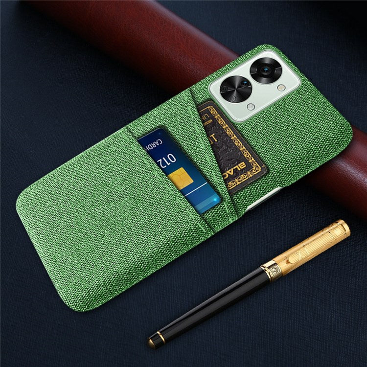 For OnePlus Nord 2T 5G Ultra Thin Back Phone Case Cloth Texture PC Cover with Dual Card Slots - Green