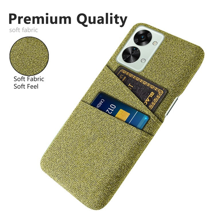 For OnePlus Nord 2T 5G Ultra Thin Back Phone Case Cloth Texture PC Cover with Dual Card Slots - Yellow
