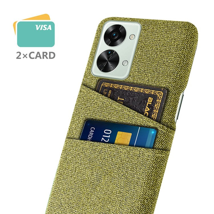For OnePlus Nord 2T 5G Ultra Thin Back Phone Case Cloth Texture PC Cover with Dual Card Slots - Yellow