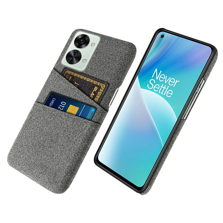 For OnePlus Nord 2T 5G Ultra Thin Back Phone Case Cloth Texture PC Cover with Dual Card Slots - Grey