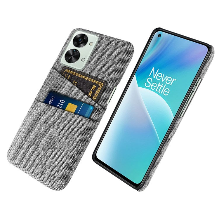 For OnePlus Nord 2T 5G Ultra Thin Back Phone Case Cloth Texture PC Cover with Dual Card Slots - Light Grey