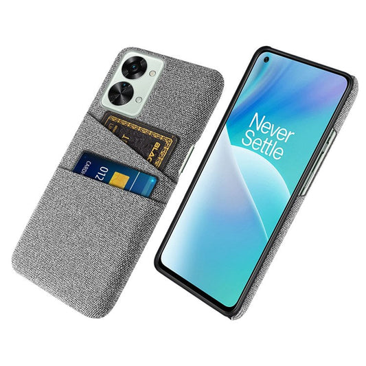 For OnePlus Nord 2T 5G Ultra Thin Back Phone Case Cloth Texture PC Cover with Dual Card Slots - Light Grey