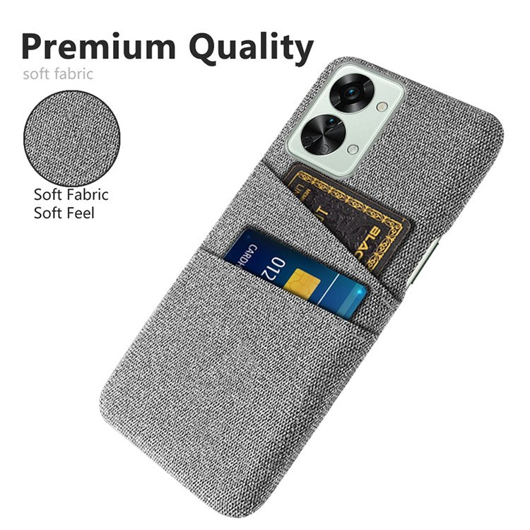 For OnePlus Nord 2T 5G Ultra Thin Back Phone Case Cloth Texture PC Cover with Dual Card Slots - Light Grey