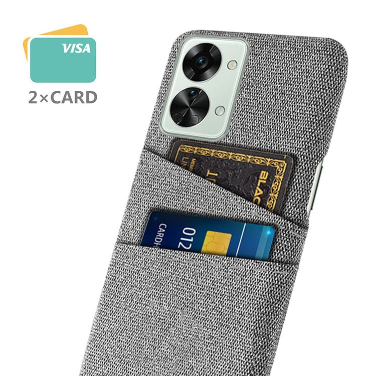 For OnePlus Nord 2T 5G Ultra Thin Back Phone Case Cloth Texture PC Cover with Dual Card Slots - Light Grey