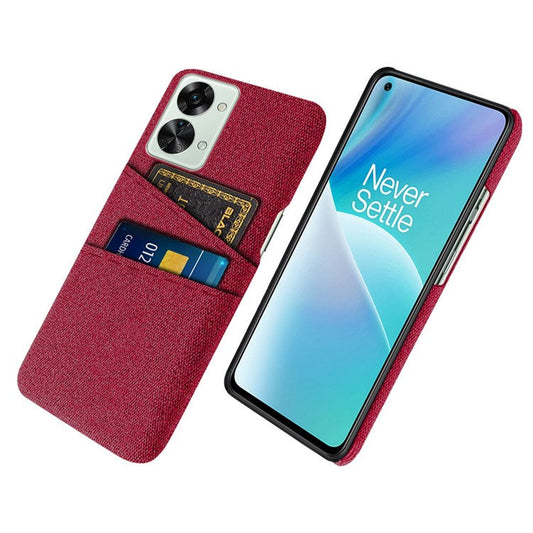 For OnePlus Nord 2T 5G Ultra Thin Back Phone Case Cloth Texture PC Cover with Dual Card Slots - Red