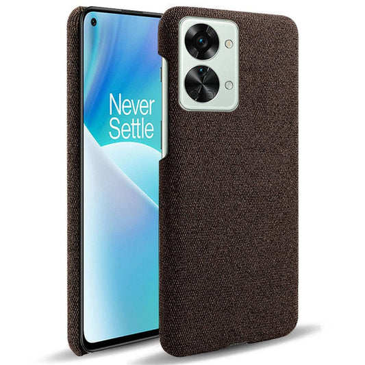 For OnePlus Nord 2T 5G Anti-Slip Phone Case Solid Color Cloth Fabric Cover Slim Full Protective Cell Phone Cover - Brown