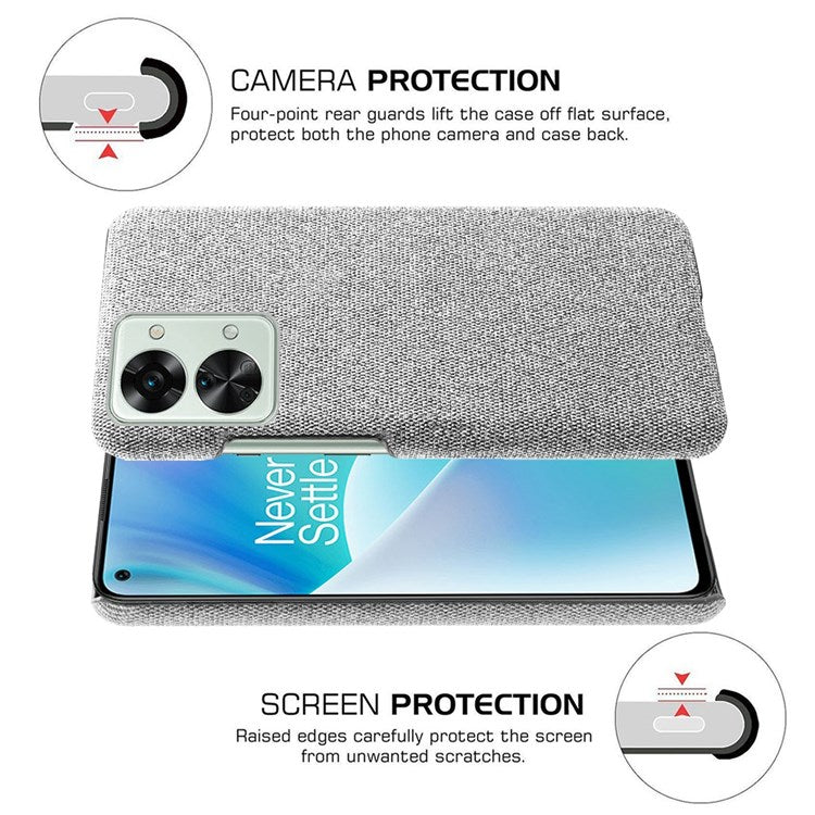 For OnePlus Nord 2T 5G Anti-Slip Phone Case Solid Color Cloth Fabric Cover Slim Full Protective Cell Phone Cover - Light Grey