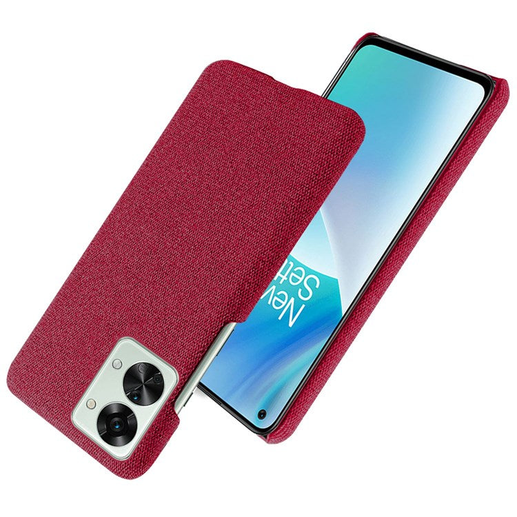 For OnePlus Nord 2T 5G Anti-Slip Phone Case Solid Color Cloth Fabric Cover Slim Full Protective Cell Phone Cover - Red
