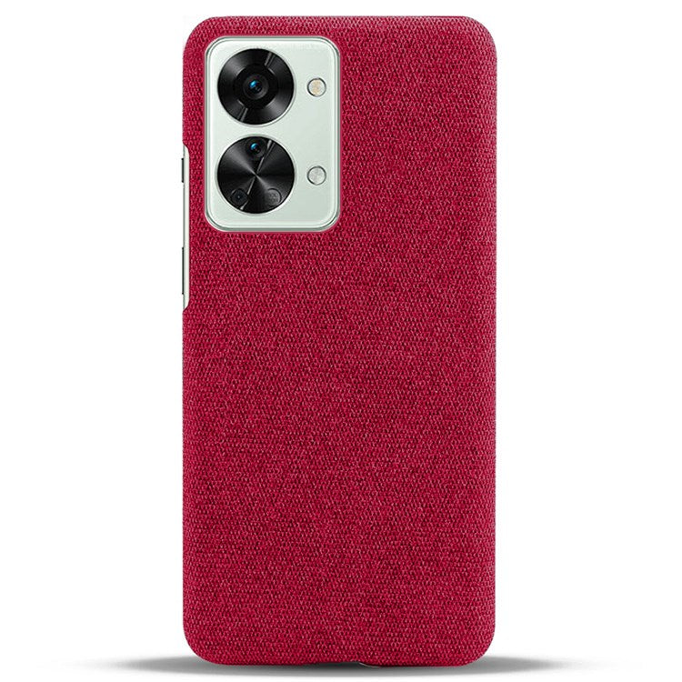 For OnePlus Nord 2T 5G Anti-Slip Phone Case Solid Color Cloth Fabric Cover Slim Full Protective Cell Phone Cover - Red