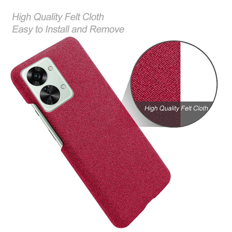 For OnePlus Nord 2T 5G Anti-Slip Phone Case Solid Color Cloth Fabric Cover Slim Full Protective Cell Phone Cover - Red