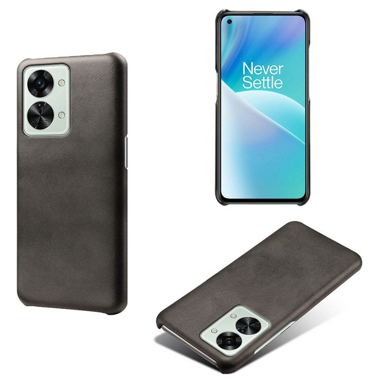 For OnePlus Nord 2T 5G Lightweight Phone Case Calf Textured PU Leather Coating Anti-scratch Hard PC Protective Cover - Black