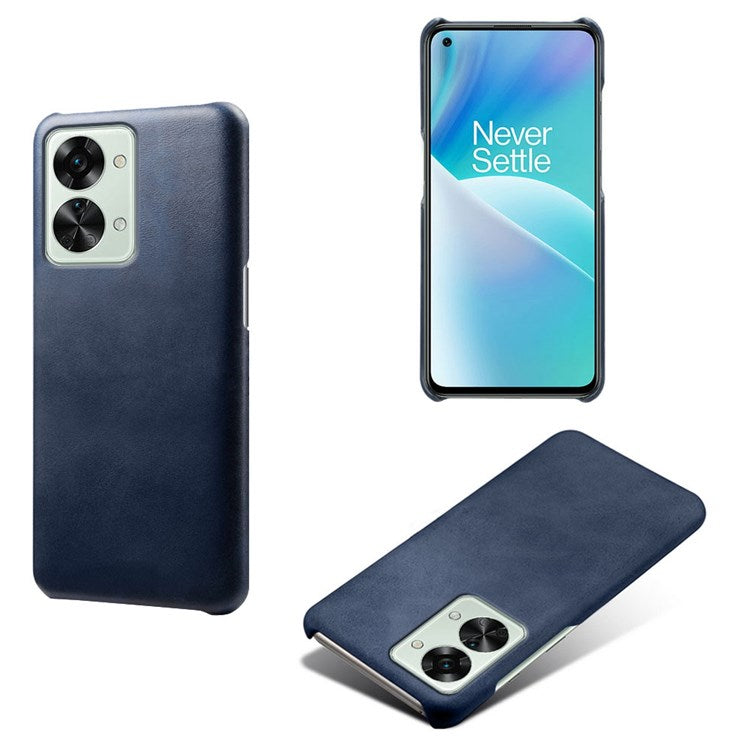 For OnePlus Nord 2T 5G Lightweight Phone Case Calf Textured PU Leather Coating Anti-scratch Hard PC Protective Cover - Blue