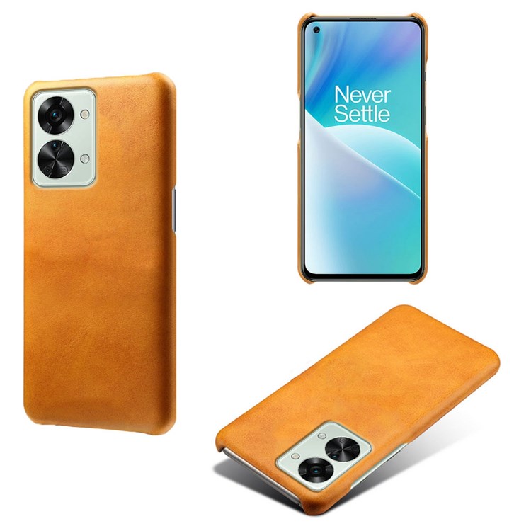 For OnePlus Nord 2T 5G Lightweight Phone Case Calf Textured PU Leather Coating Anti-scratch Hard PC Protective Cover - Orange