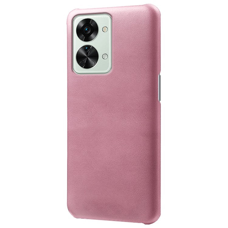 For OnePlus Nord 2T 5G Lightweight Phone Case Calf Textured PU Leather Coating Anti-scratch Hard PC Protective Cover - Rose Gold