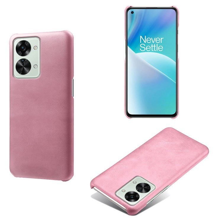 For OnePlus Nord 2T 5G Lightweight Phone Case Calf Textured PU Leather Coating Anti-scratch Hard PC Protective Cover - Rose Gold