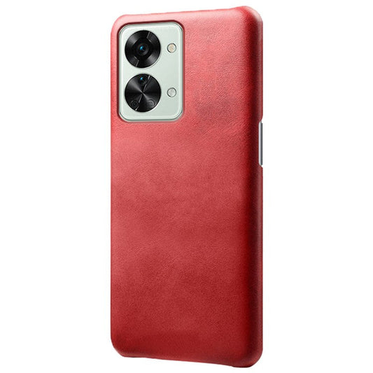 For OnePlus Nord 2T 5G Lightweight Phone Case Calf Textured PU Leather Coating Anti-scratch Hard PC Protective Cover - Red