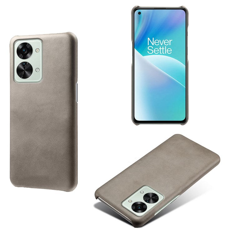 For OnePlus Nord 2T 5G Lightweight Phone Case Calf Textured PU Leather Coating Anti-scratch Hard PC Protective Cover - Grey