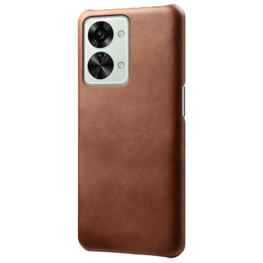 For OnePlus Nord 2T 5G Lightweight Phone Case Calf Textured PU Leather Coating Anti-scratch Hard PC Protective Cover - Brown