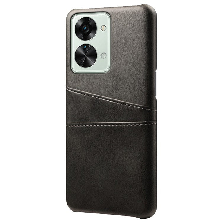 For OnePlus Nord 2T 5G Anti-drop Phone Case with Dual Card Slots PU Leather Coated Hard PC Shock-absorbing Back Cover Shell - Black