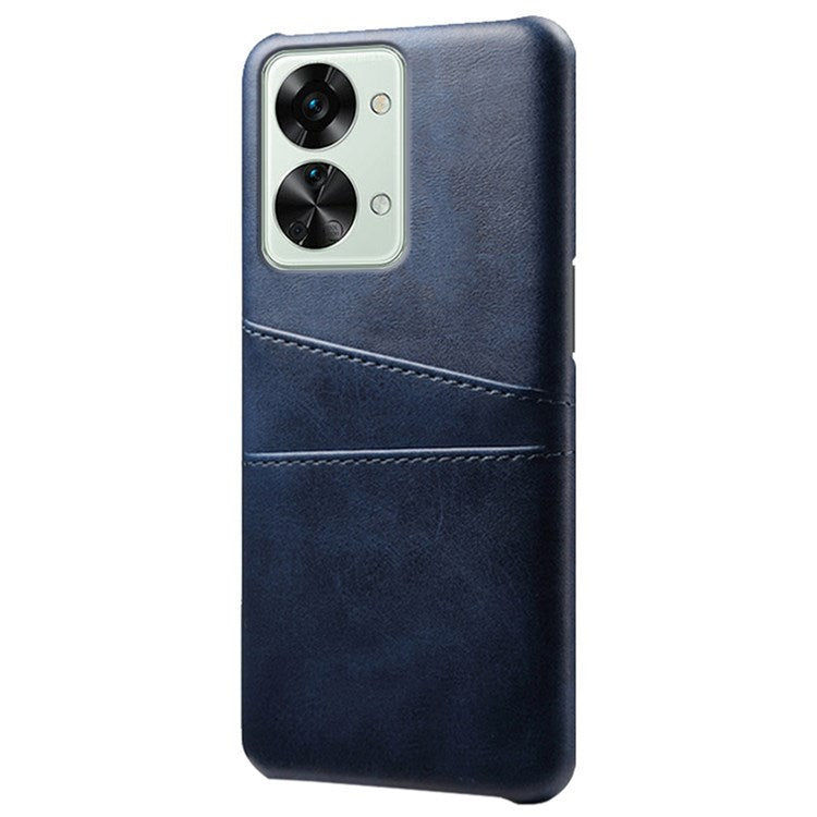 For OnePlus Nord 2T 5G Anti-drop Phone Case with Dual Card Slots PU Leather Coated Hard PC Shock-absorbing Back Cover Shell - Blue