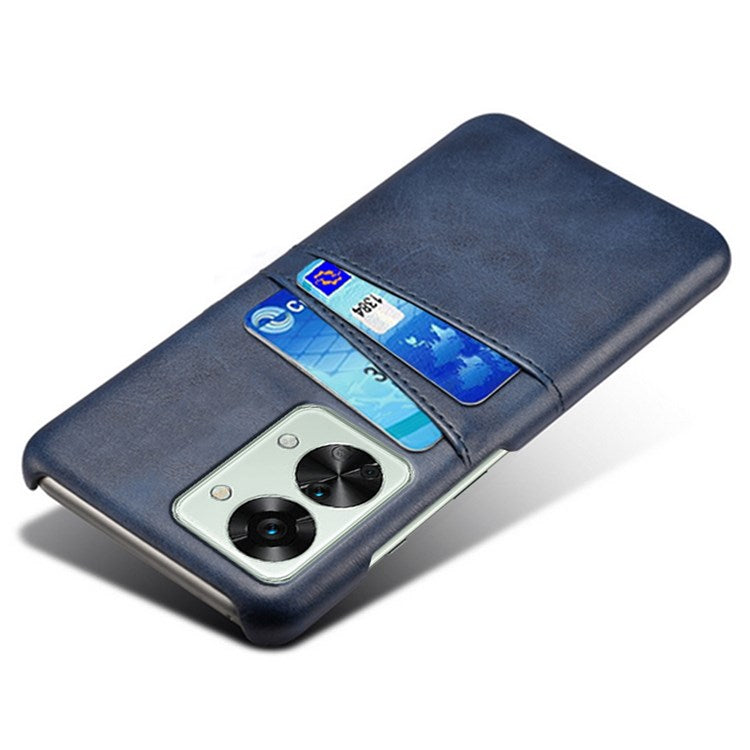 For OnePlus Nord 2T 5G Anti-drop Phone Case with Dual Card Slots PU Leather Coated Hard PC Shock-absorbing Back Cover Shell - Blue