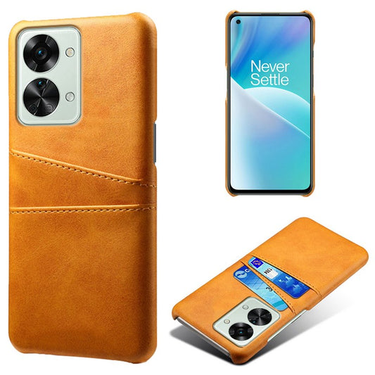 For OnePlus Nord 2T 5G Anti-drop Phone Case with Dual Card Slots PU Leather Coated Hard PC Shock-absorbing Back Cover Shell - Orange