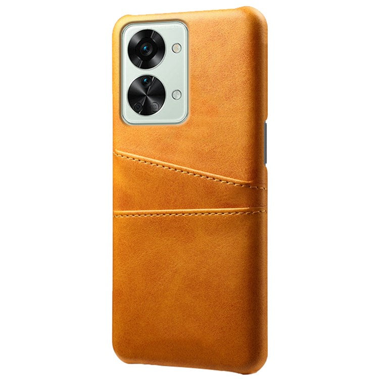 For OnePlus Nord 2T 5G Anti-drop Phone Case with Dual Card Slots PU Leather Coated Hard PC Shock-absorbing Back Cover Shell - Orange