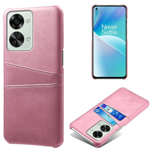 For OnePlus Nord 2T 5G Anti-drop Phone Case with Dual Card Slots PU Leather Coated Hard PC Shock-absorbing Back Cover Shell - Rose Gold