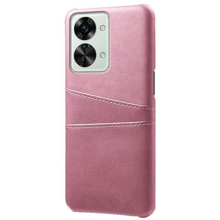 For OnePlus Nord 2T 5G Anti-drop Phone Case with Dual Card Slots PU Leather Coated Hard PC Shock-absorbing Back Cover Shell - Rose Gold