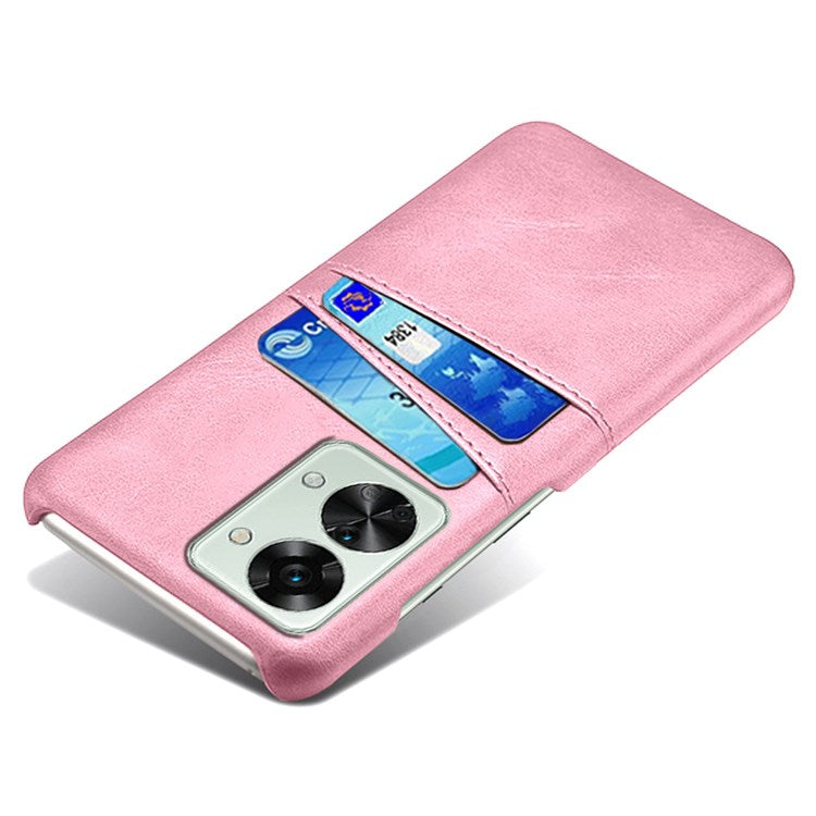 For OnePlus Nord 2T 5G Anti-drop Phone Case with Dual Card Slots PU Leather Coated Hard PC Shock-absorbing Back Cover Shell - Rose Gold