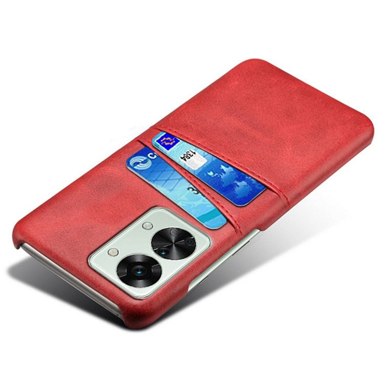 For OnePlus Nord 2T 5G Anti-drop Phone Case with Dual Card Slots PU Leather Coated Hard PC Shock-absorbing Back Cover Shell - Red