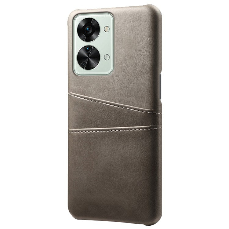 For OnePlus Nord 2T 5G Anti-drop Phone Case with Dual Card Slots PU Leather Coated Hard PC Shock-absorbing Back Cover Shell - Grey