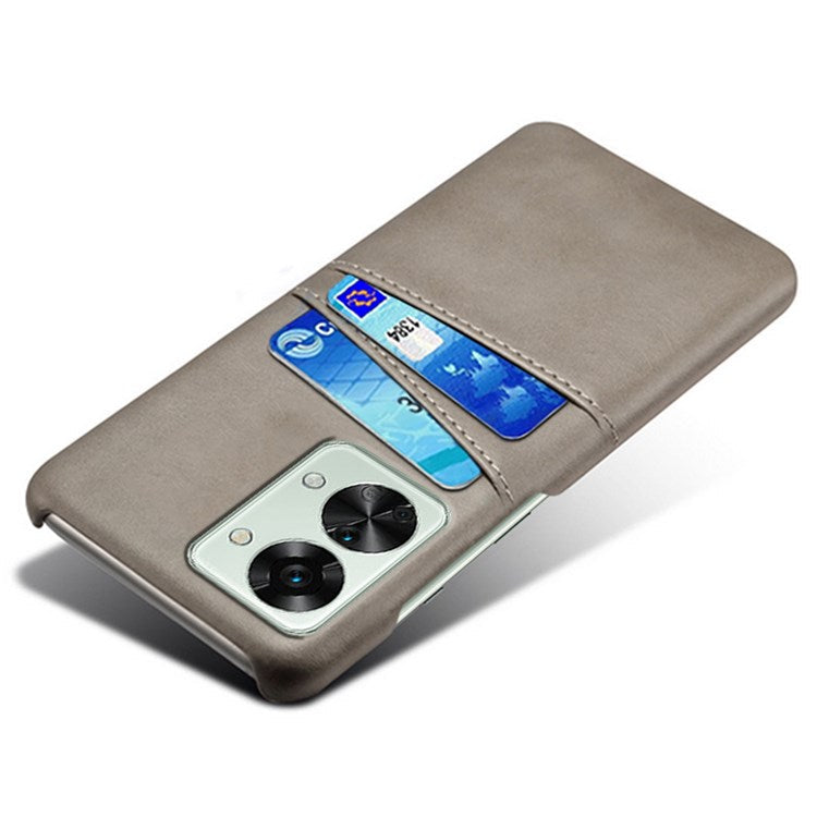 For OnePlus Nord 2T 5G Anti-drop Phone Case with Dual Card Slots PU Leather Coated Hard PC Shock-absorbing Back Cover Shell - Grey