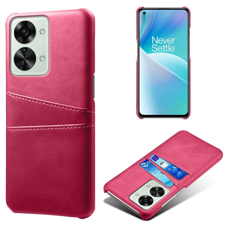 For OnePlus Nord 2T 5G Anti-drop Phone Case with Dual Card Slots PU Leather Coated Hard PC Shock-absorbing Back Cover Shell - Rose