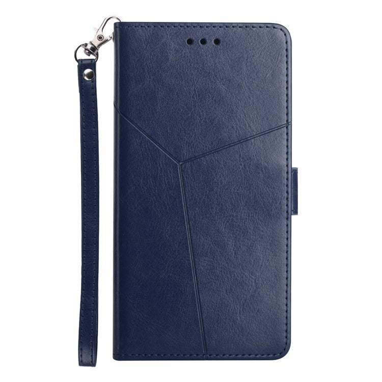 For OnePlus 10T 5G / Ace Pro 5G HT01 PU Leather Wallet Stand Case Imprinted Y-Shaped Lines Well-protected Phone Cover - Blue