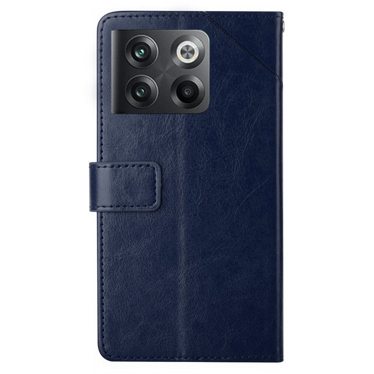 For OnePlus 10T 5G / Ace Pro 5G HT01 PU Leather Wallet Stand Case Imprinted Y-Shaped Lines Well-protected Phone Cover - Blue