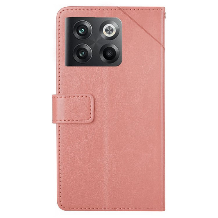 For OnePlus 10T 5G / Ace Pro 5G HT01 PU Leather Wallet Stand Case Imprinted Y-Shaped Lines Well-protected Phone Cover - Pink