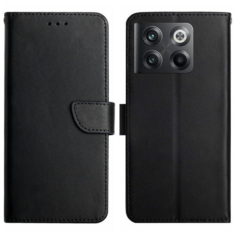 HT02 For OnePlus 10T 5G / Ace Pro 5G Nappa Texture Phone Case Genuine Leather Wallet Stand Drop-proof Cover - Black