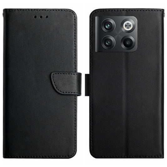 HT02 For OnePlus 10T 5G / Ace Pro 5G Nappa Texture Phone Case Genuine Leather Wallet Stand Drop-proof Cover - Black