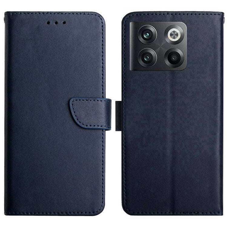 HT02 For OnePlus 10T 5G / Ace Pro 5G Nappa Texture Phone Case Genuine Leather Wallet Stand Drop-proof Cover - Blue