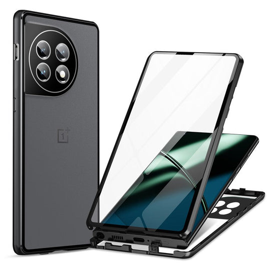 Metal Frame Case for OnePlus 11 5G Tempered Glass Phone Case Full Protection with Lock - Black