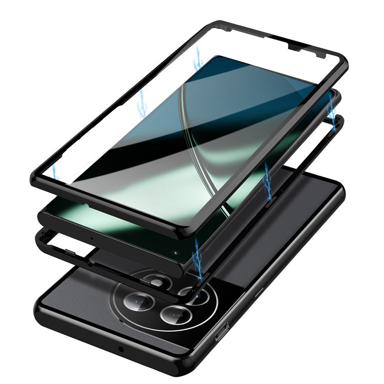 Metal Frame Case for OnePlus 11 5G Tempered Glass Phone Case Full Protection with Lock - Black
