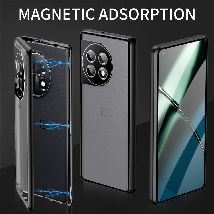 Metal Frame Case for OnePlus 11 5G Tempered Glass Phone Case Full Protection with Lock - Black