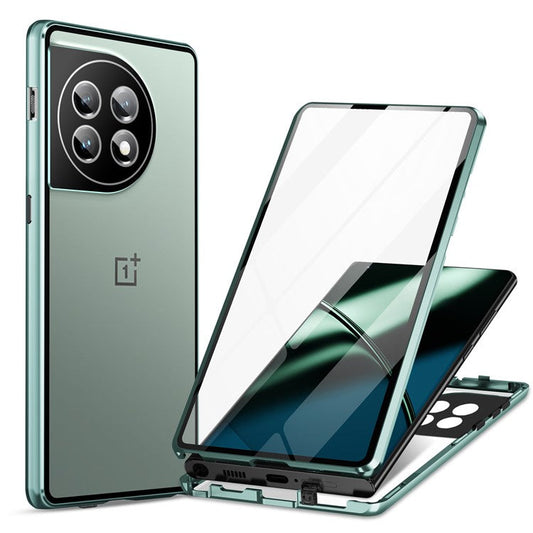 Metal Frame Case for OnePlus 11 5G Tempered Glass Phone Case Full Protection with Lock - Dark Green