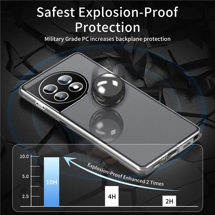 Metal Frame Case for OnePlus 11 5G Tempered Glass Phone Case Full Protection with Lock - Silver