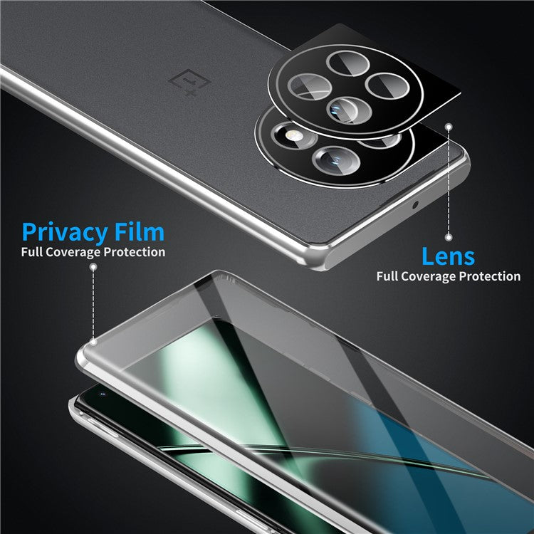 Metal Frame Case for OnePlus 11 5G Tempered Glass Phone Case Full Protection with Lock - Silver